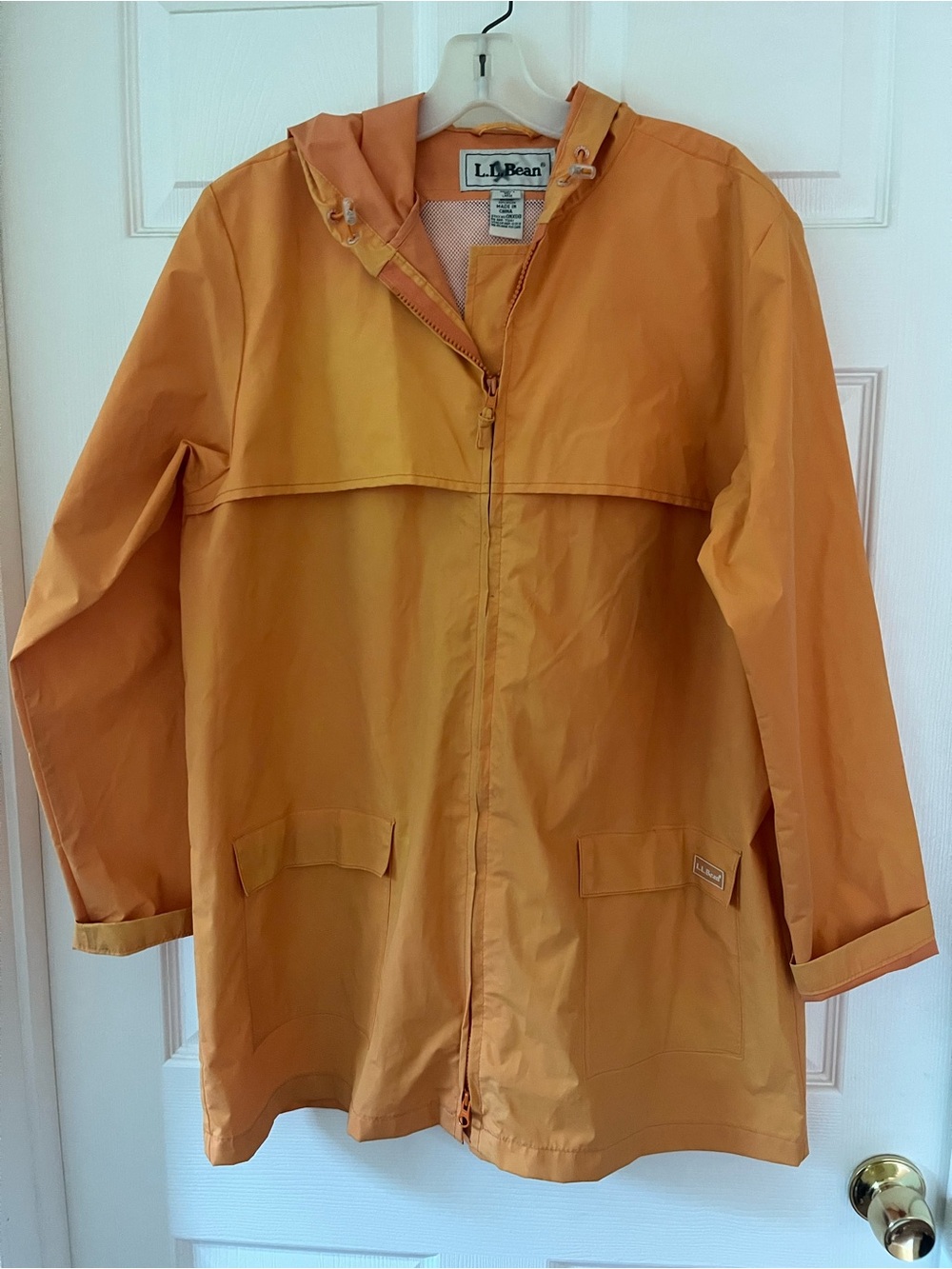 Vintage L.L. Bean Rain Coat Womens Size Large Orange PVC Full Zip Waterproof
